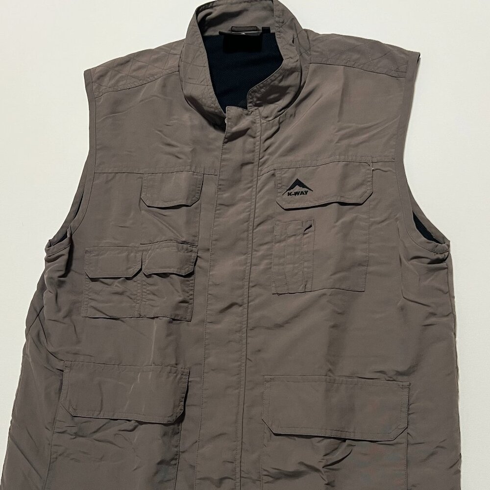 K-Way Technical Vest Brown Vented Utility Full Zip Brown Jacket Men's large